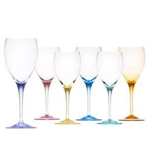 Ensemble de 6 verres à vin blanc 350ml, de couleur, en authentique cristal de bohême, uni. Collection Optic de Moser, la plus prestigieuse & réputée cristallerie de Bohême.