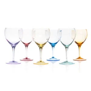 Ensemble de 6 verres à vin rouge 450ml, de couleur, en authentique cristal de bohême, uni. Collection Optic de Moser, la plus prestigieuse & réputée cristallerie de Bohême.