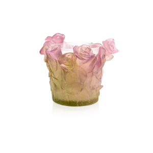 Bougie en pâte de verre de la prestigieuse cristallerie Daum, collection Roses. Grand modèle.