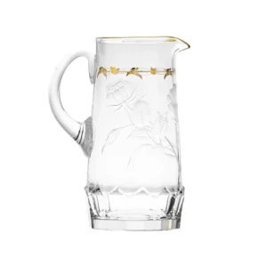 Carafe à eau 1,5L en authentique cristal de bohême taillé main, gravé artistiquement, et subtilement décoré avec de l'or 24 carats. Collection Paula de Moser, la plus prestigieuse & réputée cristallerie de Bohême.