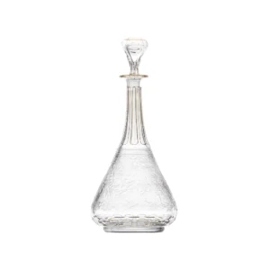 Carafe décanteur vin 1L en authentique cristal de bohême taillé main, gravé artistiquement, et subtilement décoré avec des feuilles en or 24 carats peintes à la main. Collection Maharani de Moser, la plus prestigieuse & réputée cristallerie de Bohême.