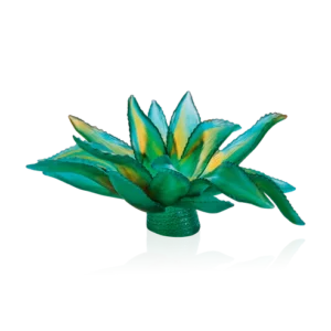 Centre de Table Agave en pâte de verre de la prestigieuse cristallerie Daum, collection Jardin de Cactus réalisée en collaboration avec l'artiste Emilio Robba. Couleur verte.