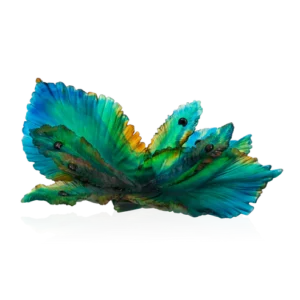 Centre de Table en pâte de verre de la prestigieuse cristallerie Daum, collection Fleur de Paon.