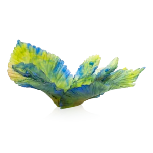 Centre de Table en pâte de verre de la prestigieuse cristallerie Daum, collection Fleur de Paon Exotique.