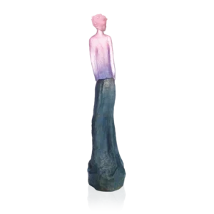 Sculpture "Charlotte" en pâte de verre de la prestigieuse cristallerie Daum, réalisée en collaboration avec l'artiste Jean-Philippe Richard. Couleur bleue & rose.