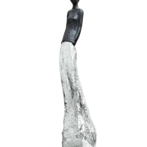 Sculpture "Charlotte" en pâte de verre de la prestigieuse cristallerie Daum, réalisée en collaboration avec l'artiste Jean-Philippe Richard. Couleur noire & argent.