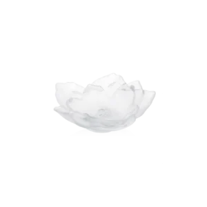 Coupe en pâte de verre de la prestigieuse cristallerie Daum, collection Camélia. Couleur blanche, petit modèle.