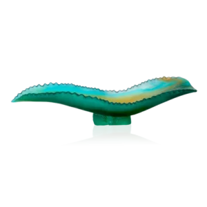 Coupe Feuille Agave en pâte de verre de la prestigieuse cristallerie Daum, collection Jardin de Cactus réalisée en collaboration avec l'artiste Emilio Robba. Couleur verte.