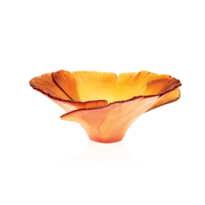 Coupe haute en pâte de verre de la prestigieuse cristallerie Daum, collection Ginkgo. Couleur ambre.