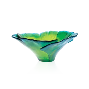 Coupe haute en pâte de verre de la prestigieuse cristallerie Daum, collection Ginkgo. Couleur verte.
