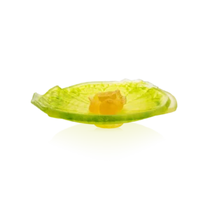 Coupe sur pied en pâte de verre de la prestigieuse cristallerie Daum, collection Citrus.