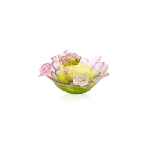 Coupelle creuse en pâte de verre de la prestigieuse cristallerie Daum, collection Roses.