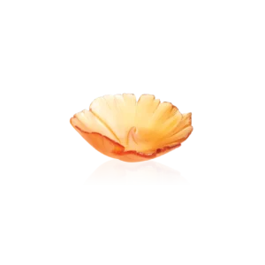 Coupelle en pâte de verre de la prestigieuse cristallerie Daum, collection Ginkgo. Couleur ambre.