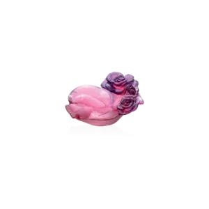 Coupelle en pâte de verre de la prestigieuse cristallerie Daum, collection Rose Passion. Couleur rouge & violette.
