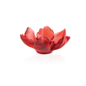 Coupelle en pâte de verre de la prestigieuse cristallerie Daum, collection Tulipe. Couleur rouge.