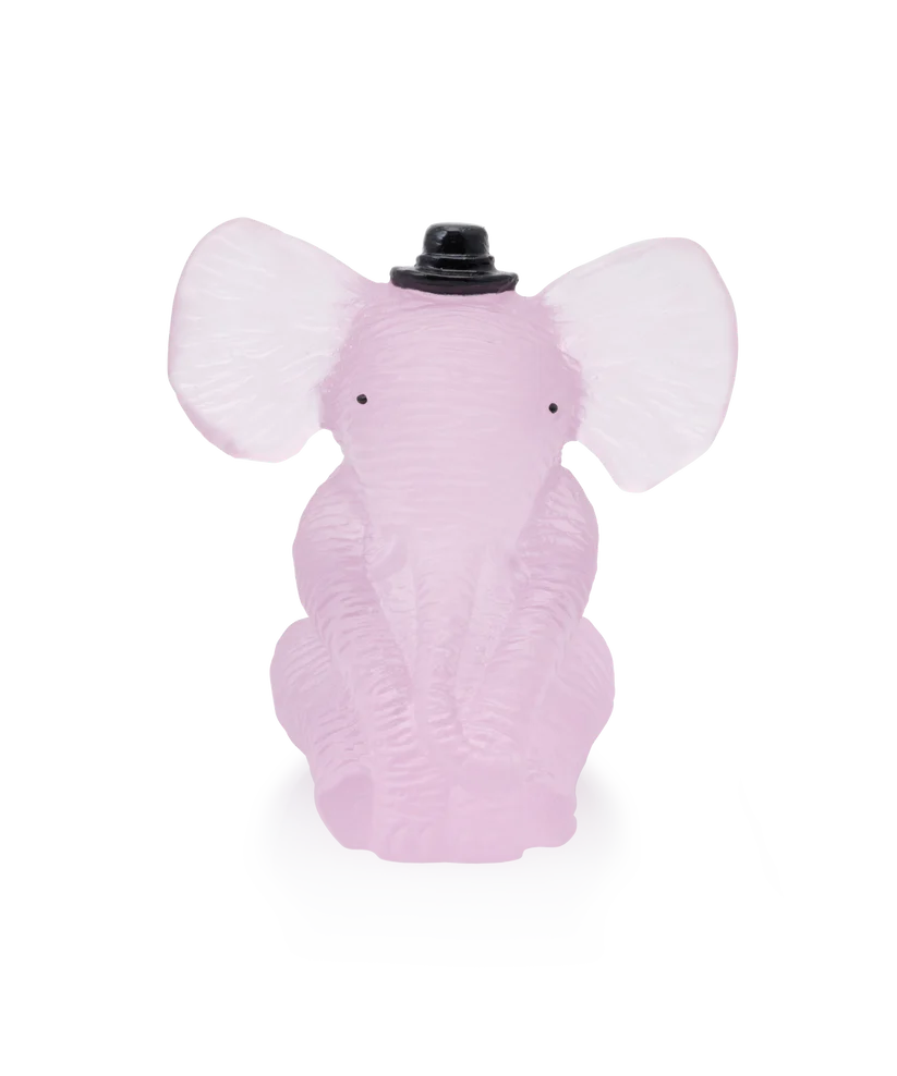 Sculpture d'un éléphanteau rose en pâte de verre, de la prestigieuse cristallerie Daum.