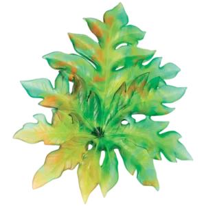 Feuille murale en pâte de verre de la prestigieuse cristallerie Daum, collection Bornéo réalisée en collaboration avec l'artiste Emilio Robba. Couleur verte, grand modèle. Fixation courte.