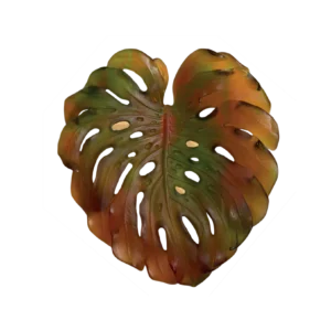 Feuille murale en pâte de verre de la prestigieuse cristallerie Daum, collection Monstera réalisée en collaboration avec l'artiste Emilio Robba. Couleur ambre, petit modèle.