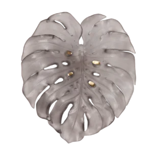 Feuille murale en pâte de verre de la prestigieuse cristallerie Daum, collection Monstera réalisée en collaboration avec l'artiste Emilio Robba. Couleur grise, grand modèle.