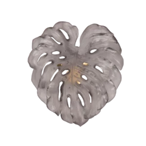 Feuille murale en pâte de verre de la prestigieuse cristallerie Daum, collection Monstera réalisée en collaboration avec l'artiste Emilio Robba. Couleur grise, petit modèle.