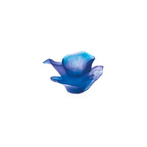Fleur décorative en pâte de verre de la prestigieuse cristallerie Daum, collection Arum. Couleur bleu nuit.