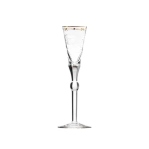 Flûte à champagne 140ml en authentique cristal de bohême taillé main, gravé artistiquement, et subtilement décoré avec de l'or 24 carats. Collection Paula de Moser, la plus prestigieuse & réputée cristallerie de Bohême.