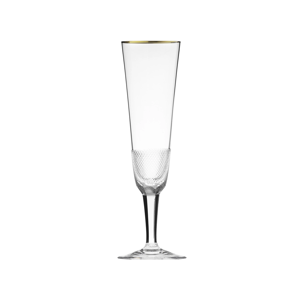 Flûte à champagne 180ml en authentique cristal de bohême taillé, avec une élégante bande en or 24 carats. Collection Royal de Moser, la plus prestigieuse & réputée cristallerie de Bohême.