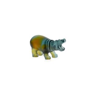 Sculpture d'un mini-hippopotame en pâte de verre, de la prestigieuse cristallerie Daum.