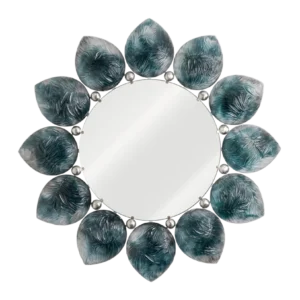 Miroir Mélodie en pâte de verre de la prestigieuse cristallerie Daum, réalisé en collaboration avec le parurier Français Jacques Hurel. Couleur bleu gris.