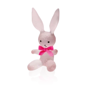 Sculpture Pinpin en pâte de verre de la prestigieuse cristallerie Daum, réalisée en collaboration avec l'artiste Serge Mansau. Couleur rose.