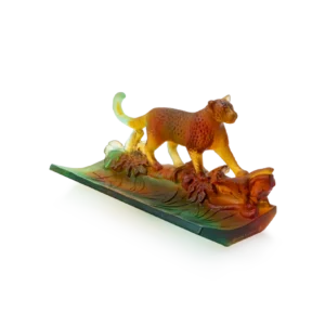 Plumier en pâte de verre de la prestigieuse cristallerie Daum, collection Léopard Tropical.
