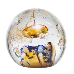 Presse-papier La Rochère, collection Météores, couleur jaune. Soufflé-bouche et réalisé à la main en France.