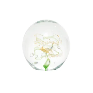 Presse-papier La Rochère, collection Rumba, couleur or & vert. Soufflé-bouche et réalisé à la main en France.