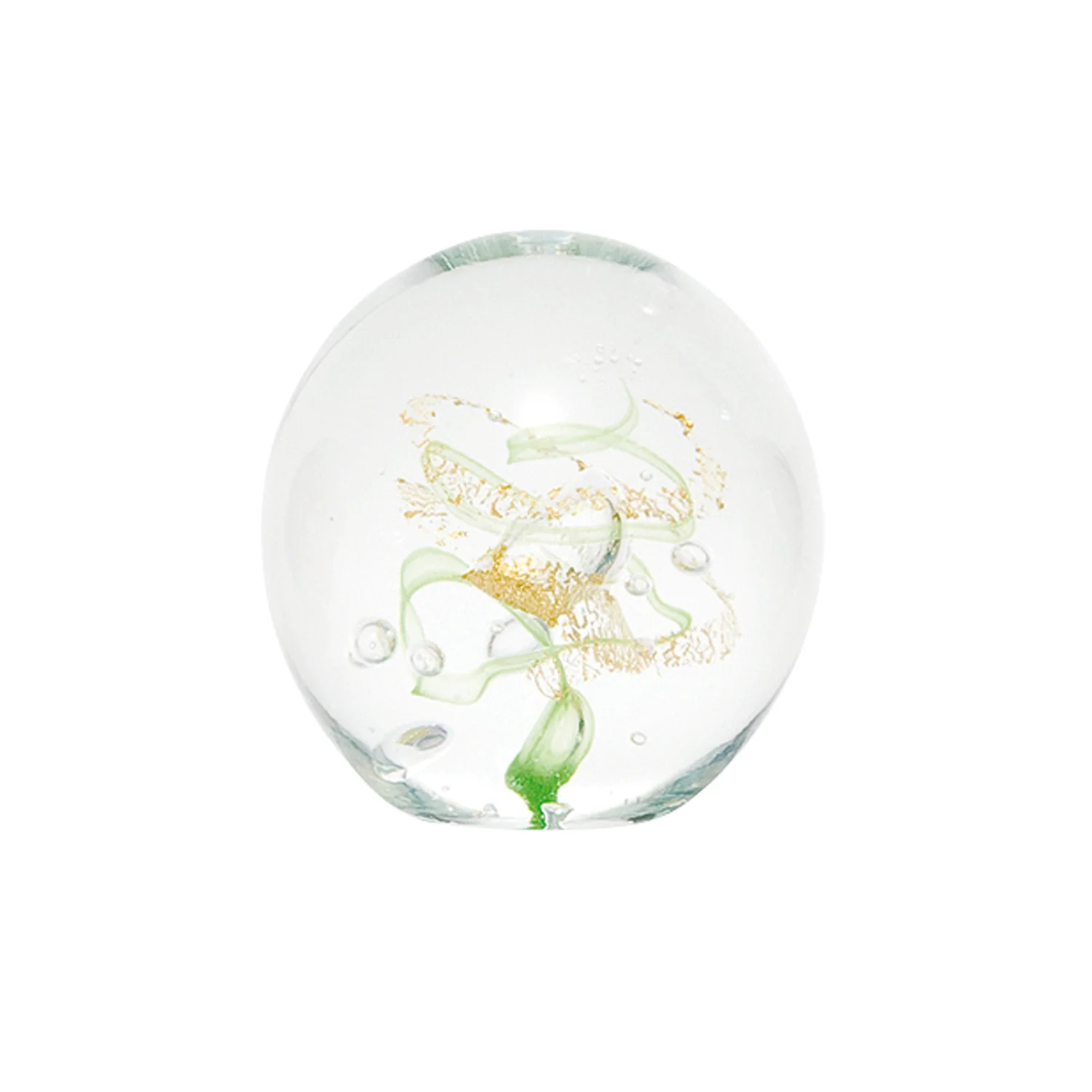 Presse-papier La Rochère, collection Rumba, couleur or & vert. Soufflé-bouche et réalisé à la main en France.