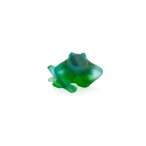 Sculpture d'une rainette en pâte de verre de la prestigieuse cristallerie Daum. Couleur bleu & vert turquoise.