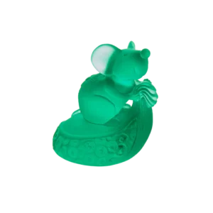 Sculpture en pâte de verre d'un rat de la prestigieuse cristallerie Daum, tirant symbole de l'horoscope chinois. Couleur verte.