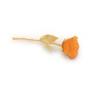 Rose Éternelle en pâte de verre de la prestigieuse cristallerie Daum. Couleur rose orangée, avec une tige dorée à l'or 24 carats.