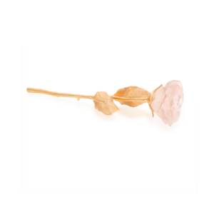 Rose Éternelle en pâte de verre de la prestigieuse cristallerie Daum. Couleur rose poudré, avec une tige en bronze finition or rose.