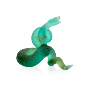 Sculpture d'un serpent vert en pâte de verre de la prestigieuse cristallerie Daum.