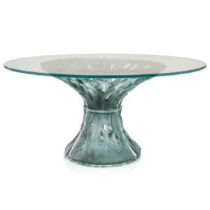 Table 6 Éléments en pâte de verre de la prestigieuse cristallerie Daum, collection Végétale. Couleur gris bleu, avec un plateau en verre trempé extra-blanc.