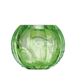 Vase Globe 20cm en authentique cristal de bohême taillé main, couleur océan vert. Création de Moser, la plus prestigieuse & réputée cristallerie de Bohême.