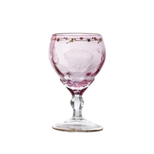 Verre à brandy & cognac rose 320ml en authentique cristal de bohême taillé main, gravé artistiquement, et subtilement décoré avec de l'or 24 carats. Collection Paula de Moser, la plus prestigieuse & réputée cristallerie de Bohême.