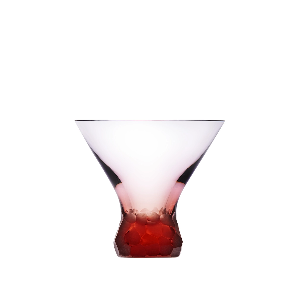 Verre à cocktail 250ml, couleur rosalin, en authentique cristal de bohême taillé main. Collection Fluent de Moser, la plus prestigieuse & réputée cristallerie de Bohême.