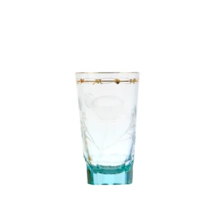Verre à eau béryl 370ml en authentique cristal de bohême taillé main, gravé artistiquement, et subtilement décoré avec de l'or 24 carats. Collection Paula de Moser, la plus prestigieuse & réputée cristallerie de Bohême.
