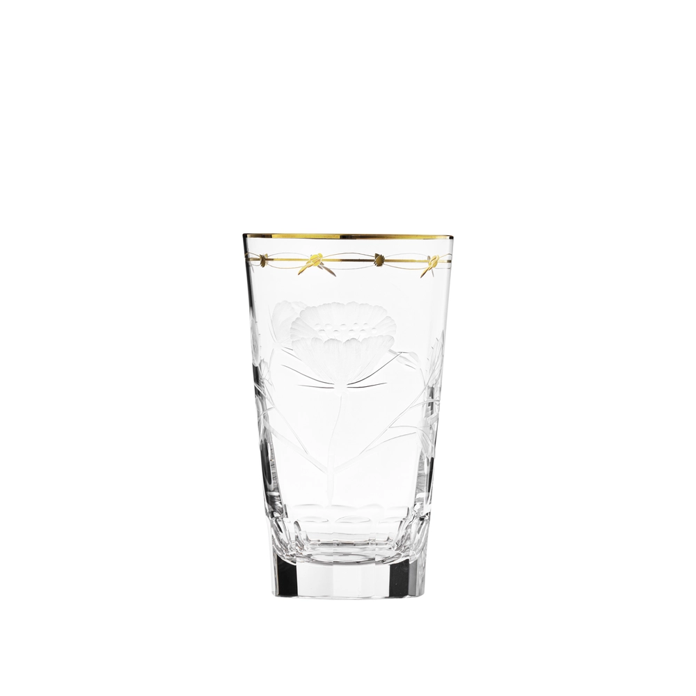 Verre à eau 370ml en authentique cristal de bohême taillé main, gravé artistiquement, et subtilement décoré avec de l'or 24 carats. Collection Paula de Moser, la plus prestigieuse & réputée cristallerie de Bohême.