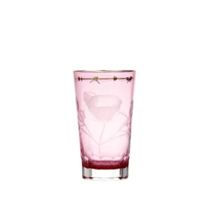 Verre à eau rose 370ml en authentique cristal de bohême taillé main, gravé artistiquement, et subtilement décoré avec de l'or 24 carats. Collection Paula de Moser, la plus prestigieuse & réputée cristallerie de Bohême.