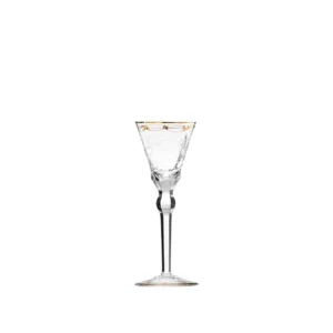 Verre à liqueur 50ml en authentique cristal de bohême taillé main, gravé artistiquement, et subtilement décoré avec de l'or 24 carats. Collection Paula de Moser, la plus prestigieuse & réputée cristallerie de Bohême.