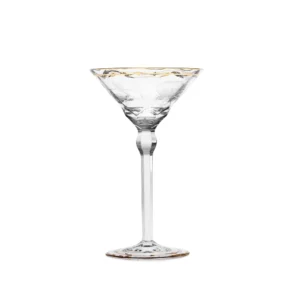 Verre à martini 140ml en authentique cristal de bohême taillé main, gravé artistiquement, et subtilement décoré avec de l'or 24 carats. Collection Paula de Moser, la plus prestigieuse & réputée cristallerie de Bohême.