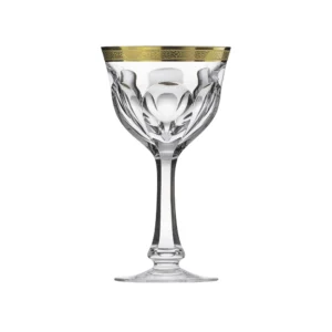 Verre à vin blanc 210ml en authentique cristal de bohême taillé main, avec une élégante bande en or 24 carats. Collection Lady Hamilton (inspirée d'Emma Hamilton) de Moser, la plus prestigieuse & réputée cristallerie de Bohême.