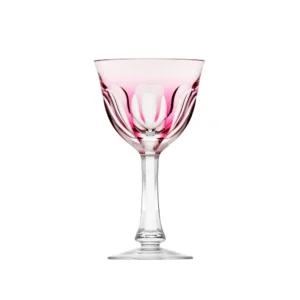 Verre à vin blanc 210ml en authentique cristal de bohême taillé main, couleur rose. Collection Lady Hamilton (inspirée d'Emma Hamilton) de Moser, la plus prestigieuse & réputée cristallerie de Bohême.